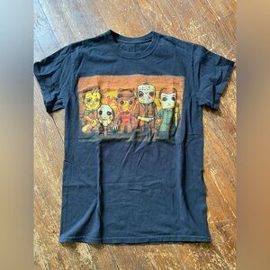 Black Graphic T-Shirt with Horror Characters Mens size SM